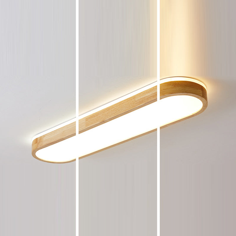 Modern Minimalist Rubberwood & Acrylic Oval LED Flush Mount Ceiling Light For Bedroom & Living Room