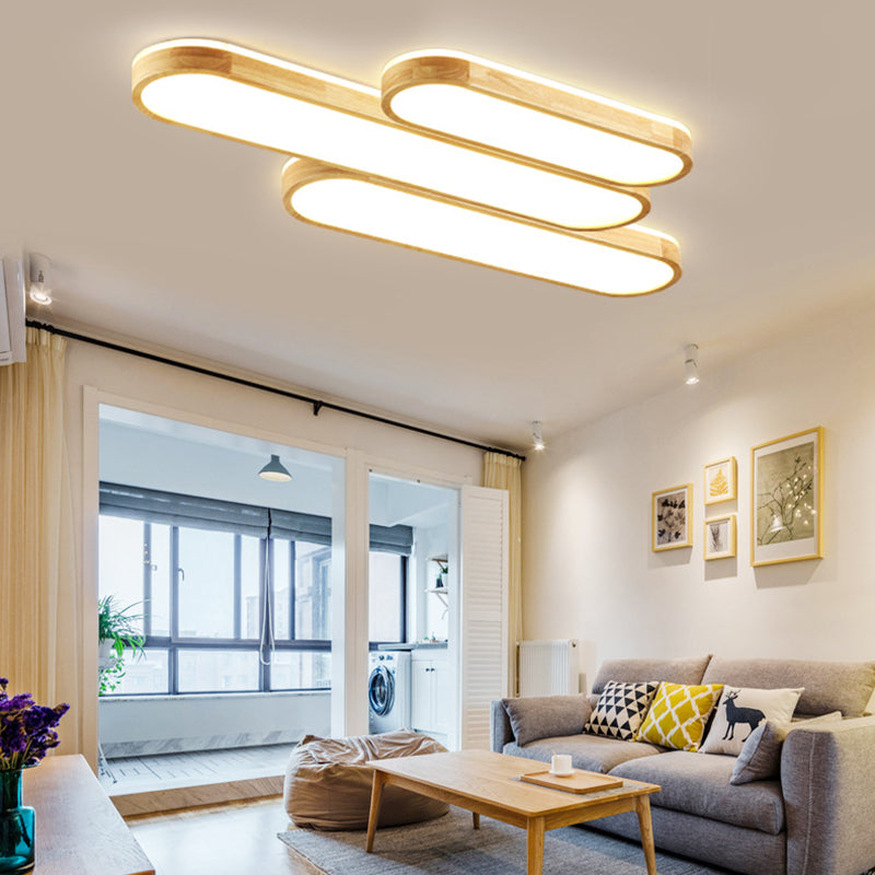 Modern Minimalist Rubberwood & Acrylic Oval LED Flush Mount Ceiling Light For Bedroom & Living Room