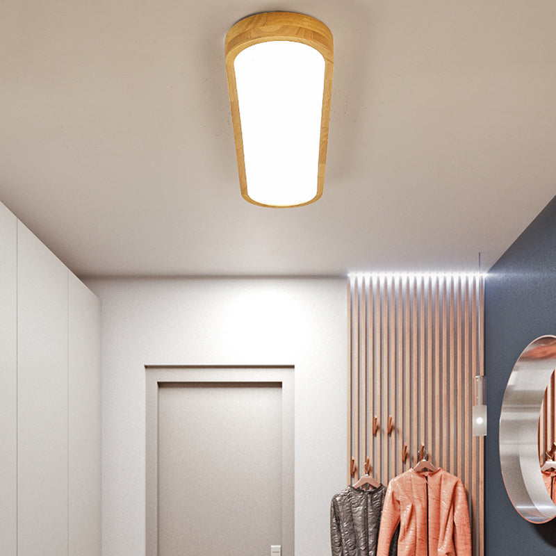 Modern Minimalist Rubberwood & Acrylic Oval LED Flush Mount Ceiling Light For Bedroom & Living Room