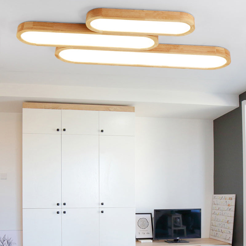Modern Minimalist Rubberwood & Acrylic Oval LED Flush Mount Ceiling Light For Bedroom & Living Room