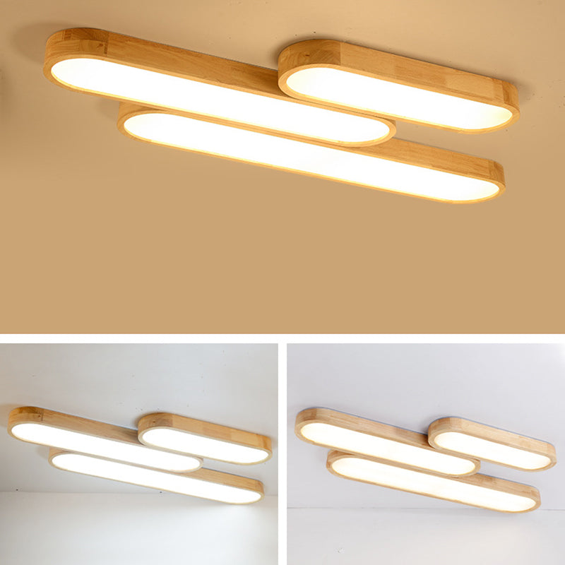Modern Minimalist Rubberwood & Acrylic Oval LED Flush Mount Ceiling Light For Bedroom & Living Room