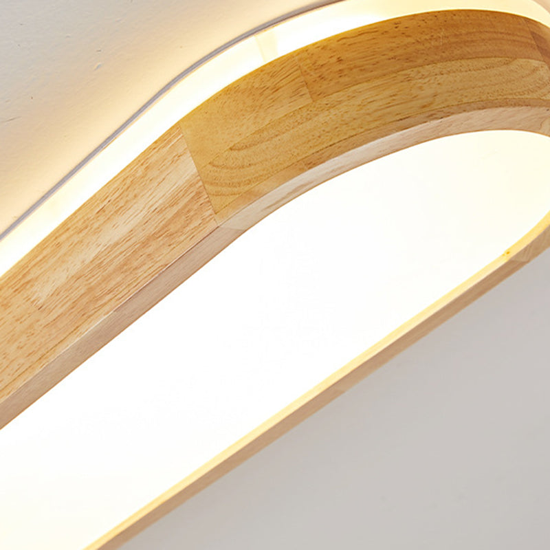 Modern Minimalist Rubberwood & Acrylic Oval LED Flush Mount Ceiling Light For Bedroom & Living Room
