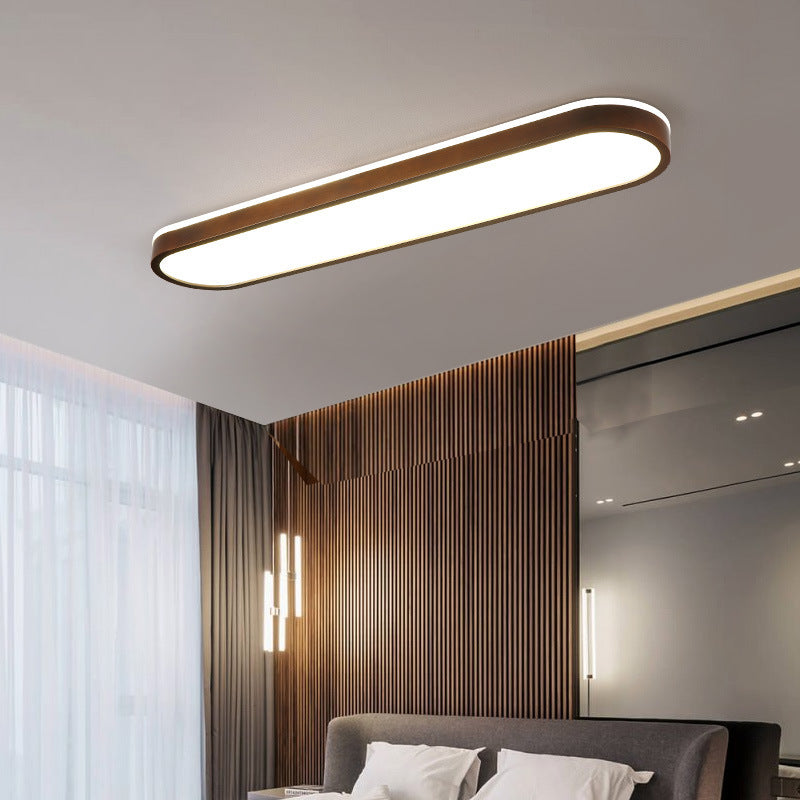 Modern Minimalist Rubberwood & Acrylic Oval LED Flush Mount Ceiling Light For Bedroom & Living Room