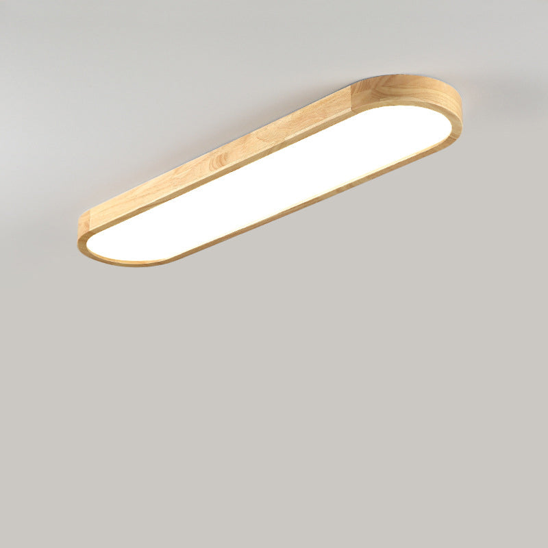 Modern Minimalist Rubberwood & Acrylic Oval LED Flush Mount Ceiling Light For Bedroom & Living Room