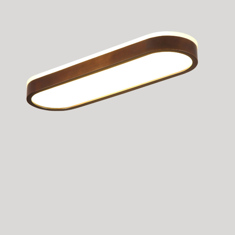 Modern Minimalist Rubberwood & Acrylic Oval LED Flush Mount Ceiling Light For Bedroom & Living Room