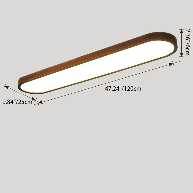 Modern Minimalist Rubberwood & Acrylic Oval LED Flush Mount Ceiling Light For Bedroom & Living Room