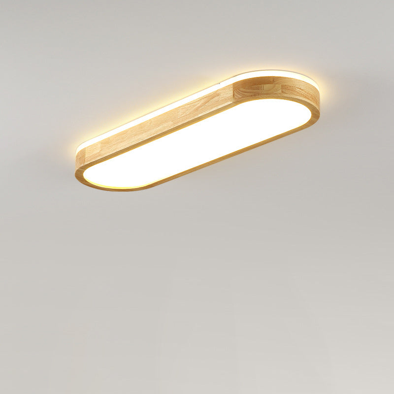 Modern Minimalist Rubberwood & Acrylic Oval LED Flush Mount Ceiling Light For Bedroom & Living Room