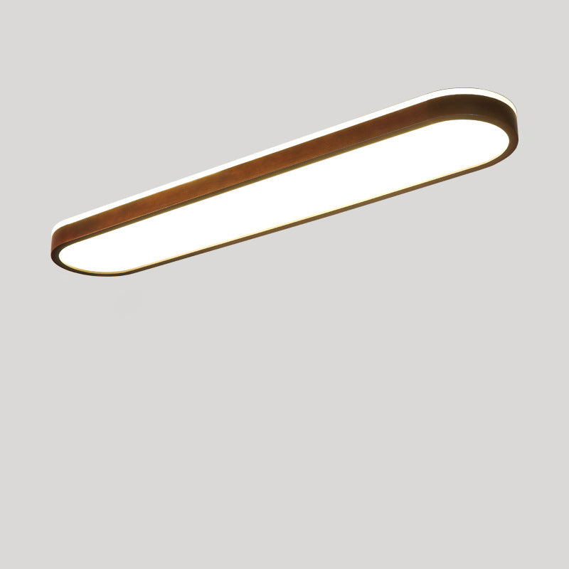 Modern Minimalist Rubberwood & Acrylic Oval LED Flush Mount Ceiling Light For Bedroom & Living Room