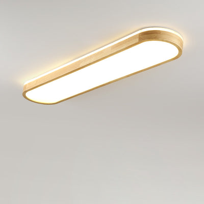 Modern Minimalist Rubberwood & Acrylic Oval LED Flush Mount Ceiling Light For Bedroom & Living Room