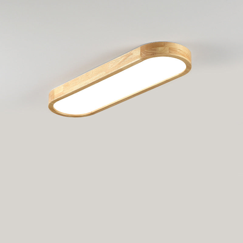 Modern Minimalist Rubberwood & Acrylic Oval LED Flush Mount Ceiling Light For Bedroom & Living Room