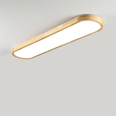 Modern Minimalist Rubberwood & Acrylic Oval LED Flush Mount Ceiling Light For Bedroom & Living Room