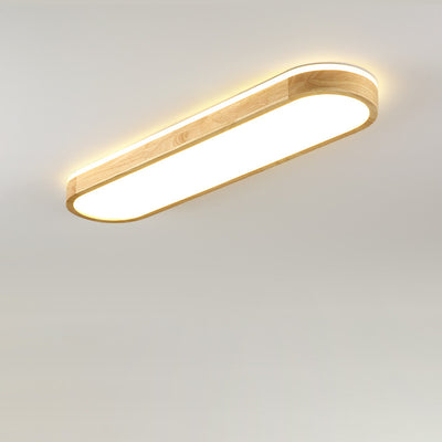 Modern Minimalist Rubberwood & Acrylic Oval LED Flush Mount Ceiling Light For Bedroom & Living Room