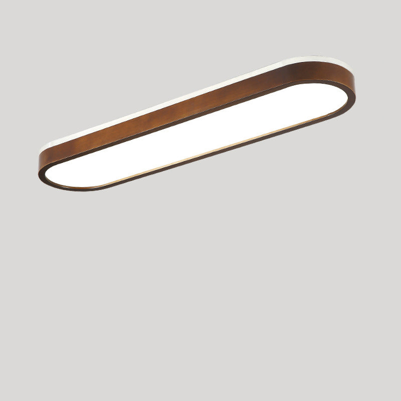 Modern Minimalist Rubberwood & Acrylic Oval LED Flush Mount Ceiling Light For Bedroom & Living Room