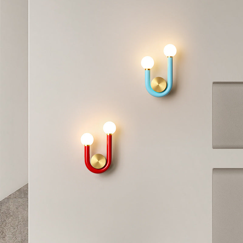 Traditional Japanese Iron Acrylic Aluminum U Shaped Round LED Wall Sconce Lamp For Bedroom &amp; Living Room