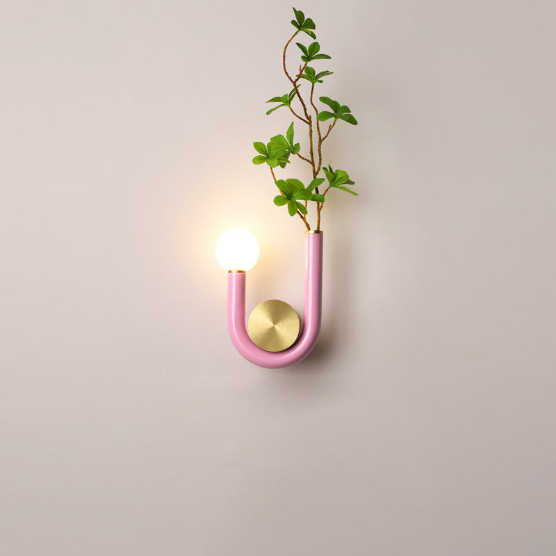 Traditional Japanese Iron Acrylic Aluminum U Shaped Round LED Wall Sconce Lamp For Bedroom &amp; Living Room
