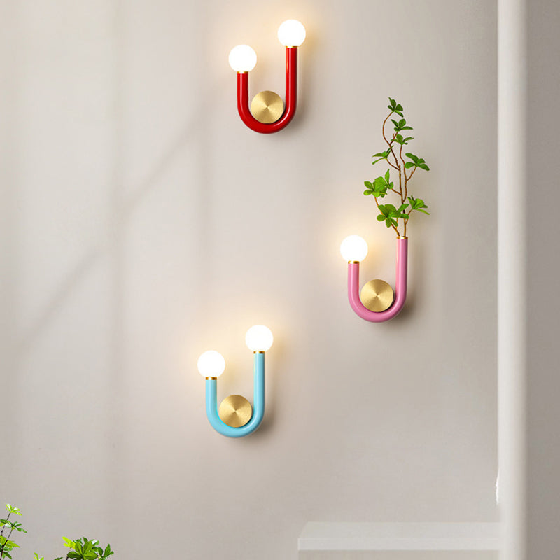 Traditional Japanese Iron Acrylic Aluminum U Shaped Round LED Wall Sconce Lamp For Bedroom &amp; Living Room