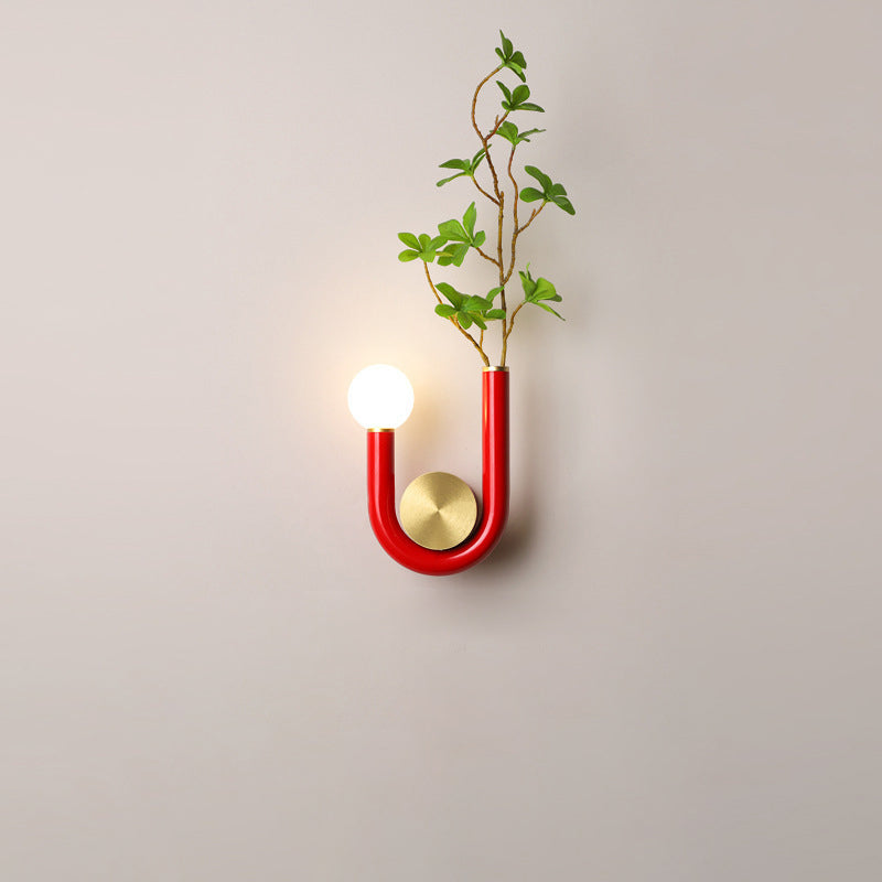 Traditional Japanese Iron Acrylic Aluminum U Shaped Round LED Wall Sconce Lamp For Bedroom & Living Room