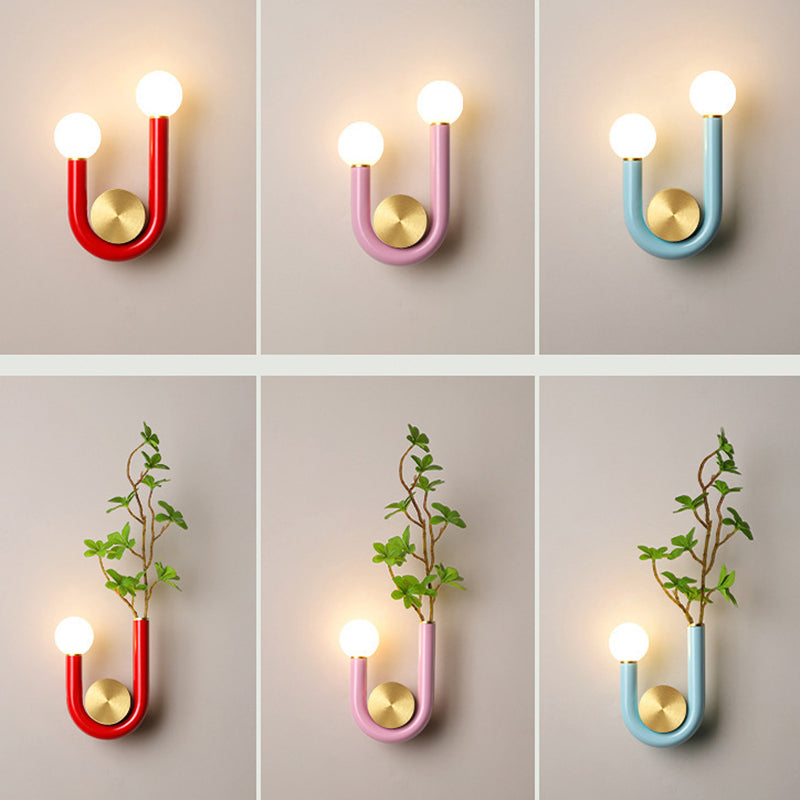 Traditional Japanese Iron Acrylic Aluminum U Shaped Round LED Wall Sconce Lamp For Bedroom &amp; Living Room