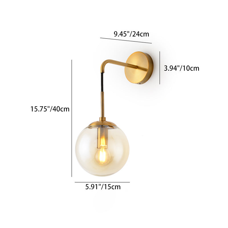 Contemporary Nordic Glass Iron Globe Round 1 Light Wall Sconce Lamp For Bedroom &amp; Living Room