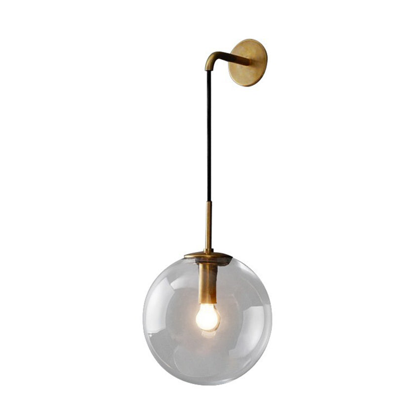 Contemporary Nordic Glass Iron Globe Round 1 Light Wall Sconce Lamp For Bedroom &amp; Living Room