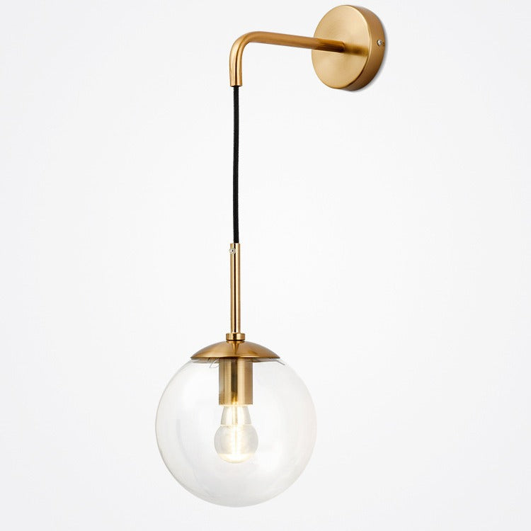 Contemporary Nordic Glass Iron Globe Round 1 Light Wall Sconce Lamp For Bedroom &amp; Living Room