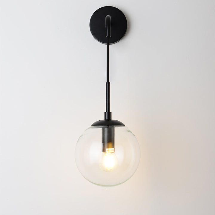 Contemporary Nordic Glass Iron Globe Round 1 Light Wall Sconce Lamp For Bedroom &amp; Living Room