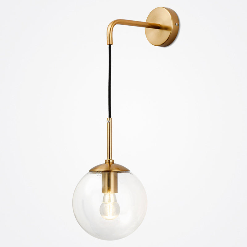 Contemporary Nordic Glass Iron Globe Round 1 Light Wall Sconce Lamp For Bedroom &amp; Living Room