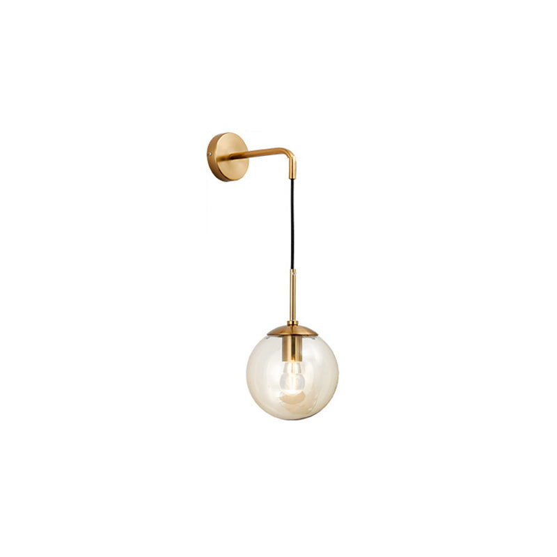 Contemporary Nordic Glass Iron Globe Round 1 Light Wall Sconce Lamp For Bedroom &amp; Living Room