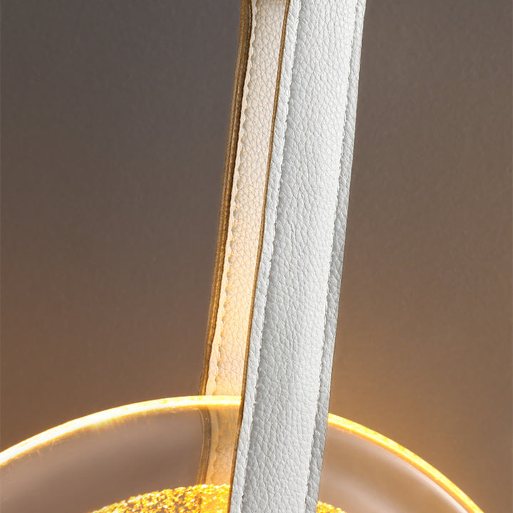 Lustre LED Rond Long en Verre Nordique Contemporain avec Fer et Cuir pour Chambre et Salon 