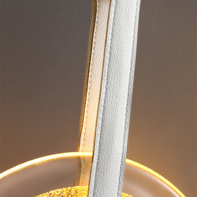 Contemporary Nordic Glass Iron Leather Round Long LED Pendant Light For Bedroom & Living Room