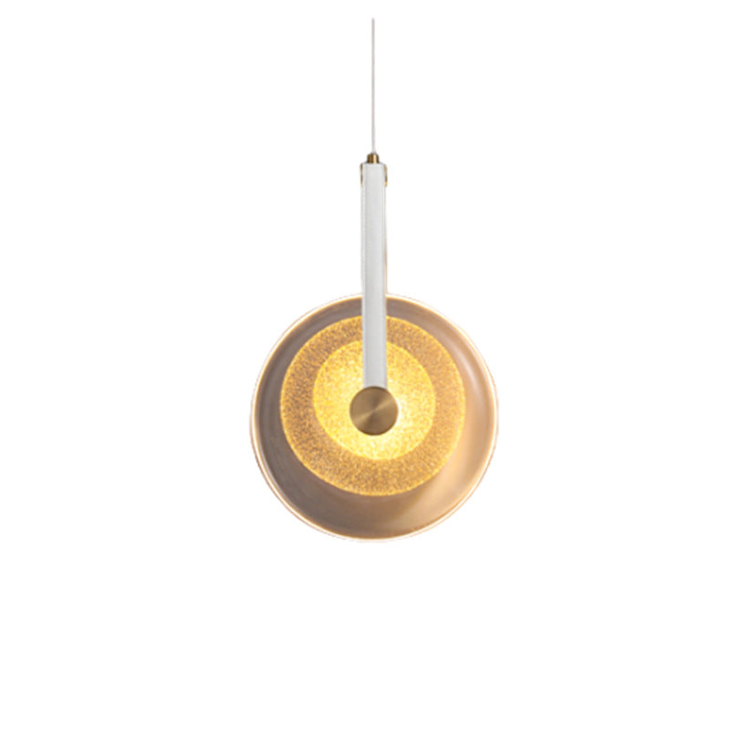 Contemporary Nordic Glass Iron Leather Round Long LED Pendant Light For Bedroom & Living Room