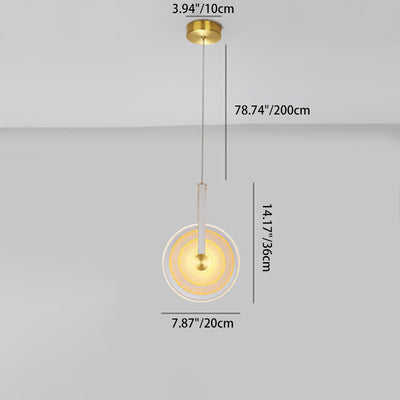 Contemporary Nordic Glass Iron Leather Round Long LED Pendant Light For Bedroom & Living Room