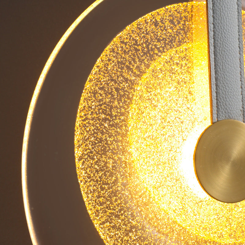 Contemporary Nordic Glass Iron Leather Round Long LED Pendant Light For Bedroom & Living Room