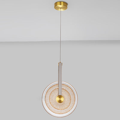 Contemporary Nordic Glass Iron Leather Round Long LED Pendant Light For Bedroom & Living Room