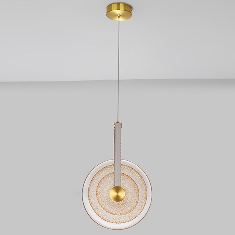 Contemporary Nordic Glass Iron Leather Round Long LED Pendant Light For Bedroom & Living Room