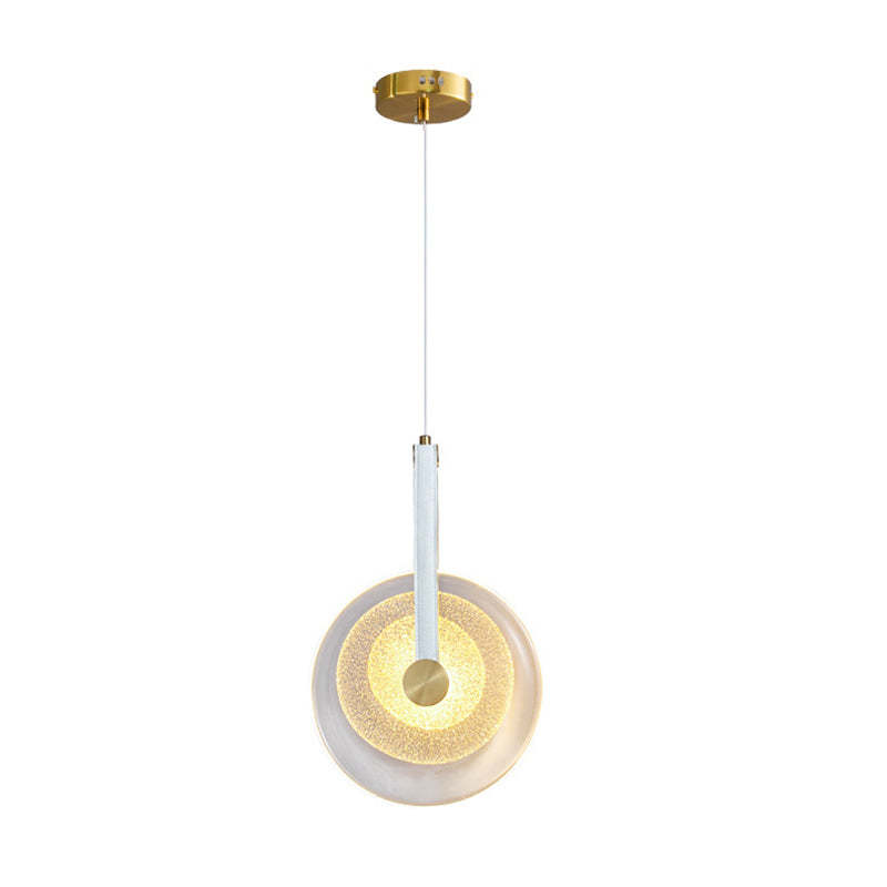 Contemporary Nordic Glass Iron Leather Round Long LED Pendant Light For Bedroom & Living Room