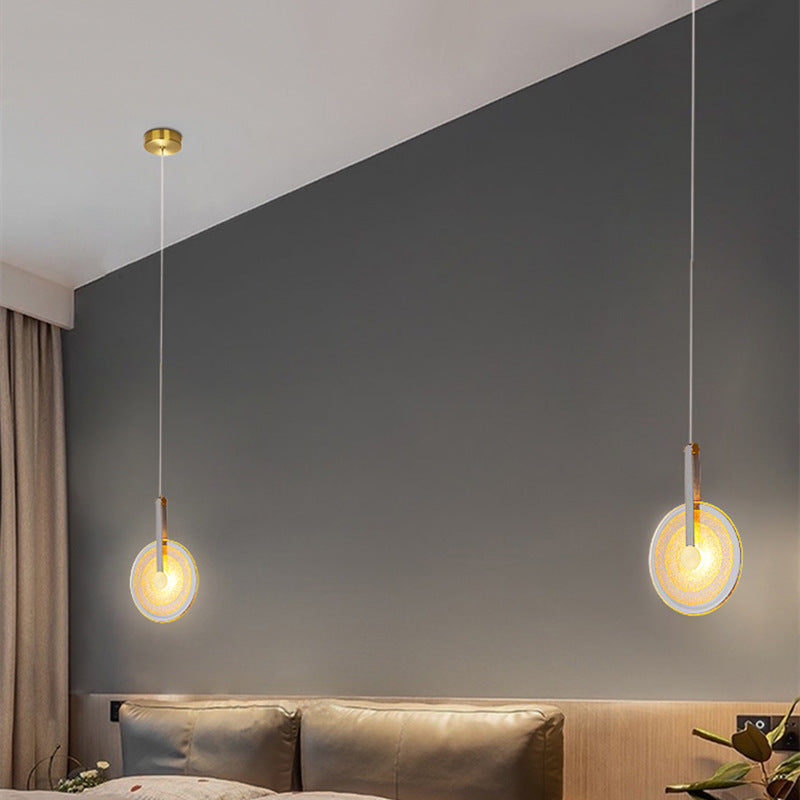 Contemporary Nordic Glass Iron Leather Round Long LED Pendant Light For Bedroom & Living Room