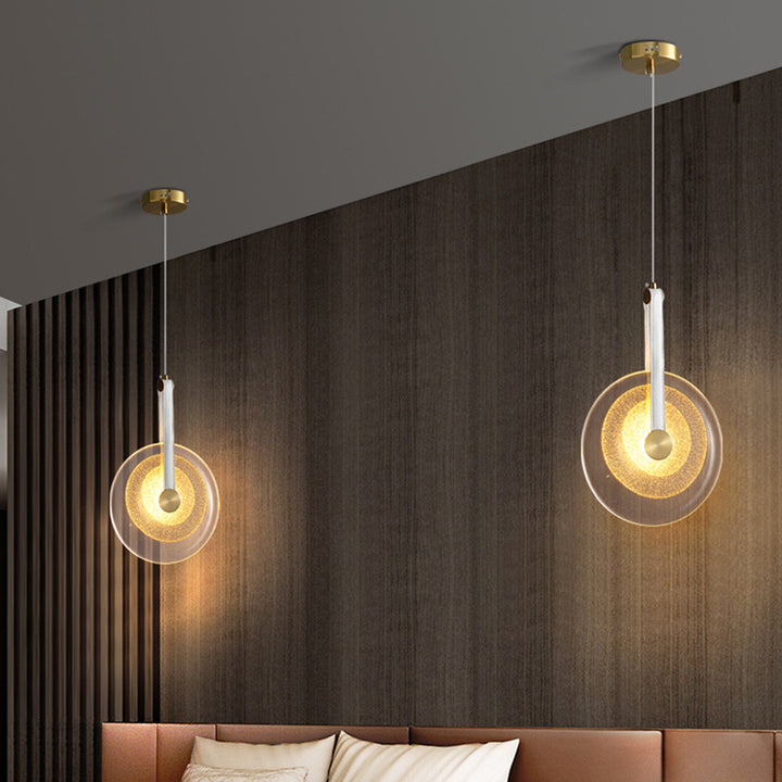 Lustre LED Rond Long en Verre Nordique Contemporain avec Fer et Cuir pour Chambre et Salon 