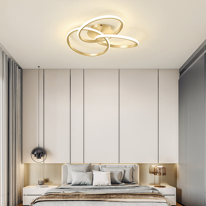 Contemporary Creative Silicone Hardware Interlocking Ring LED Semi-Flush Mount Ceiling Light For Bedroom & Living Room
