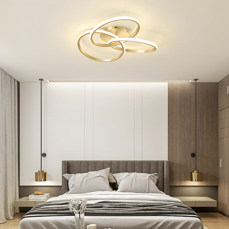 Contemporary Creative Silicone Hardware Interlocking Ring LED Semi-Flush Mount Ceiling Light For Bedroom &amp; Living Room