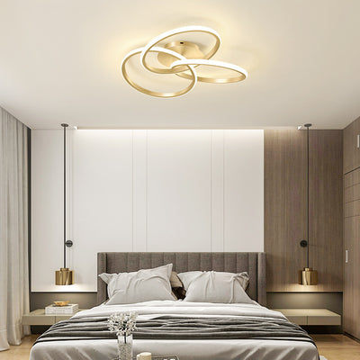 Contemporary Creative Silicone Hardware Interlocking Ring LED Semi-Flush Mount Ceiling Light For Bedroom & Living Room