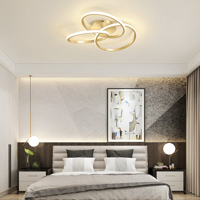 Contemporary Creative Silicone Hardware Interlocking Ring LED Semi-Flush Mount Ceiling Light For Bedroom & Living Room
