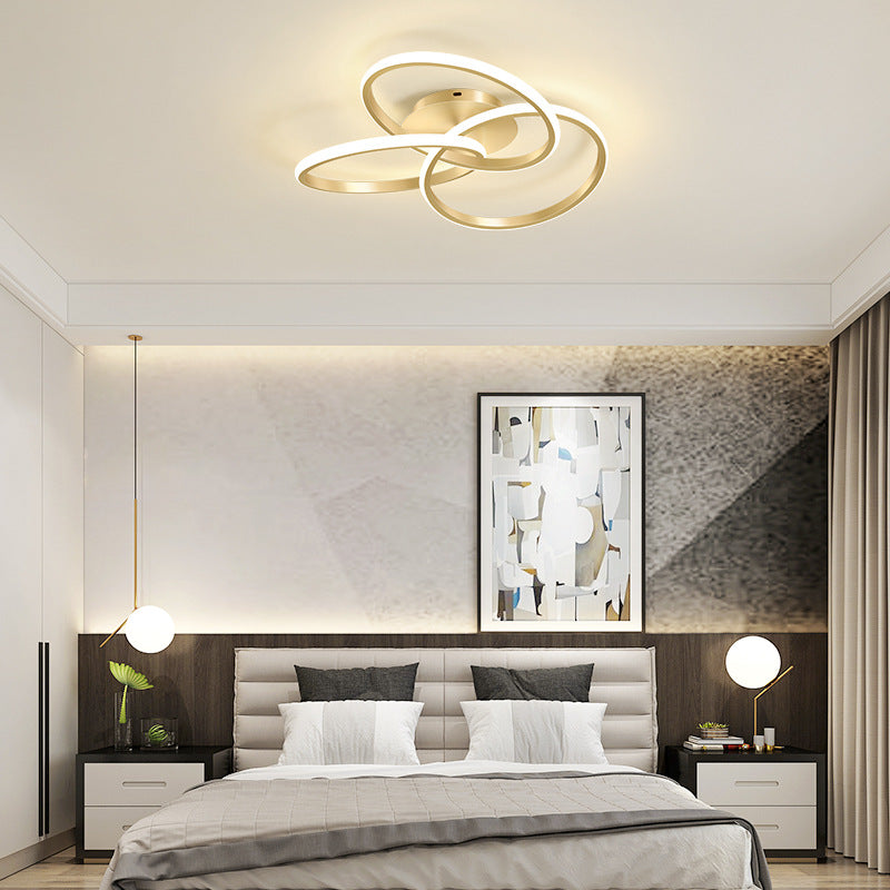 Contemporary Creative Silicone Hardware Interlocking Ring LED Semi-Flush Mount Ceiling Light For Bedroom & Living Room