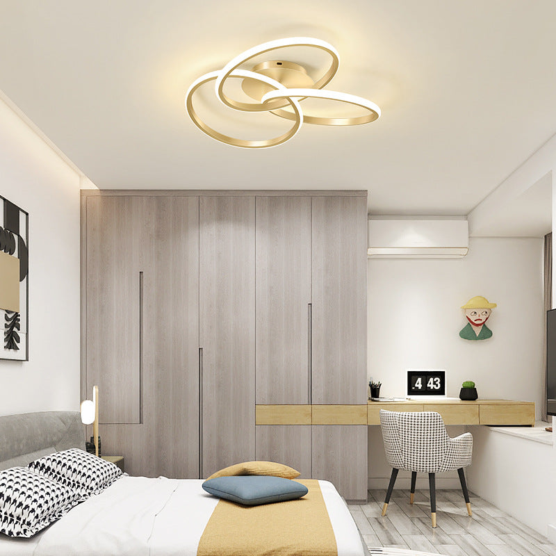 Contemporary Creative Silicone Hardware Interlocking Ring LED Semi-Flush Mount Ceiling Light For Bedroom & Living Room