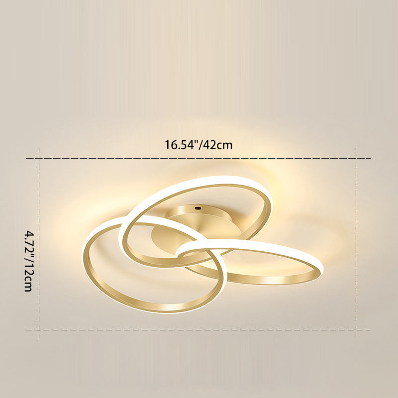 Contemporary Creative Silicone Hardware Interlocking Ring LED Semi-Flush Mount Ceiling Light For Bedroom & Living Room
