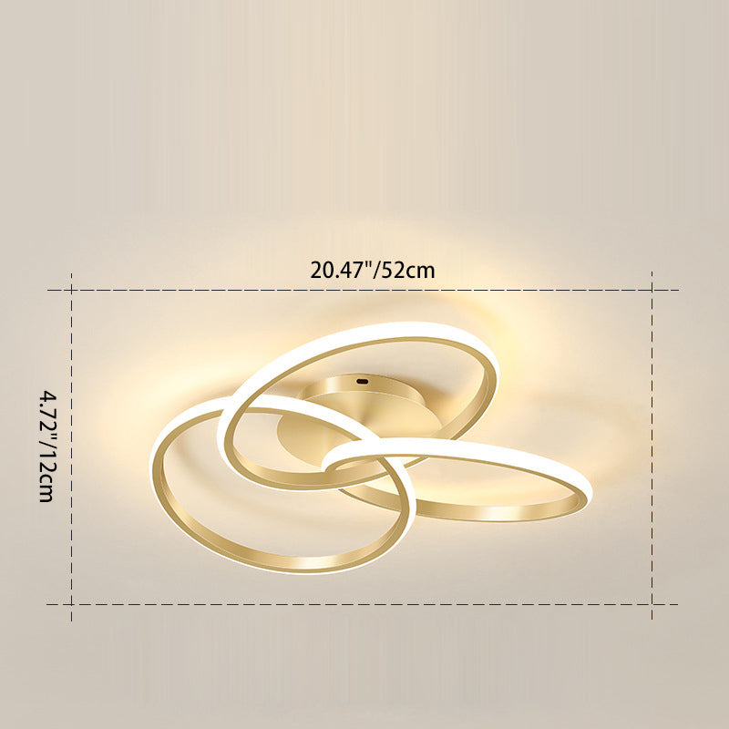 Contemporary Creative Silicone Hardware Interlocking Ring LED Semi-Flush Mount Ceiling Light For Bedroom & Living Room