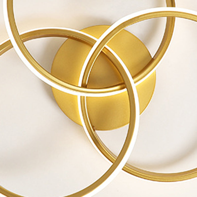 Contemporary Creative Silicone Hardware Interlocking Ring LED Semi-Flush Mount Ceiling Light For Bedroom & Living Room