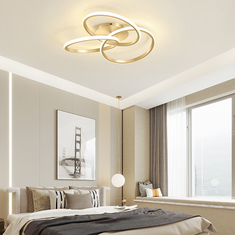 Contemporary Creative Silicone Hardware Interlocking Ring LED Semi-Flush Mount Ceiling Light For Bedroom & Living Room