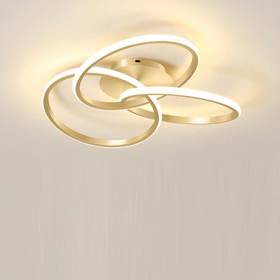 Contemporary Creative Silicone Hardware Interlocking Ring LED Semi-Flush Mount Ceiling Light For Bedroom & Living Room