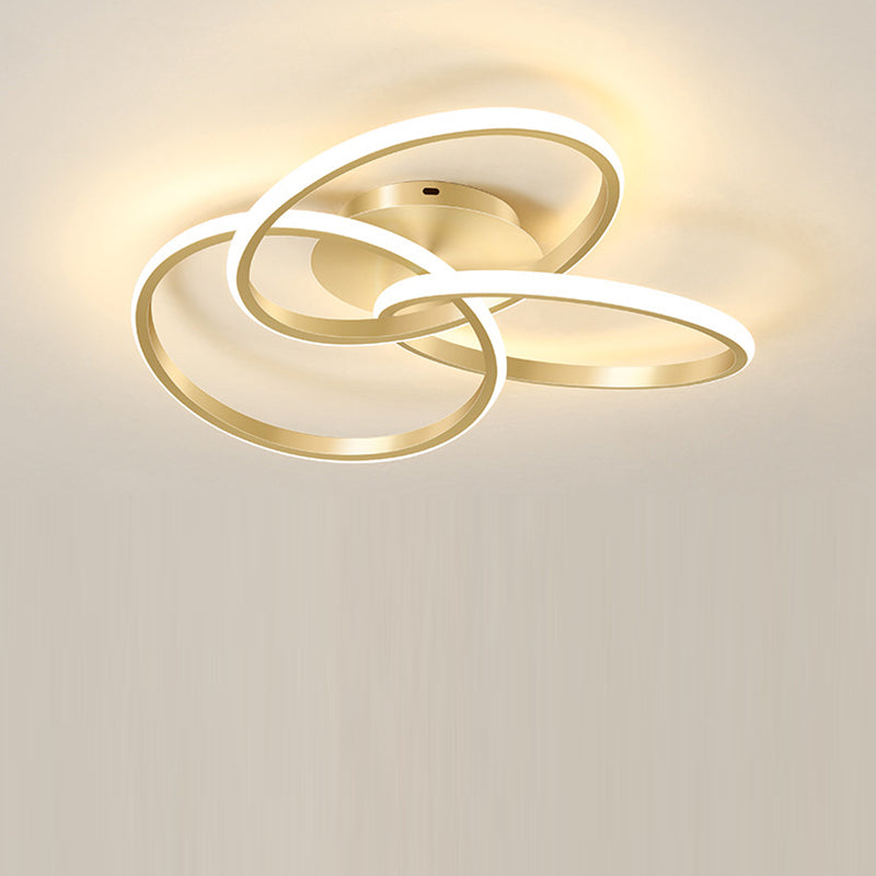 Contemporary Creative Silicone Hardware Interlocking Ring LED Semi-Flush Mount Ceiling Light For Bedroom & Living Room